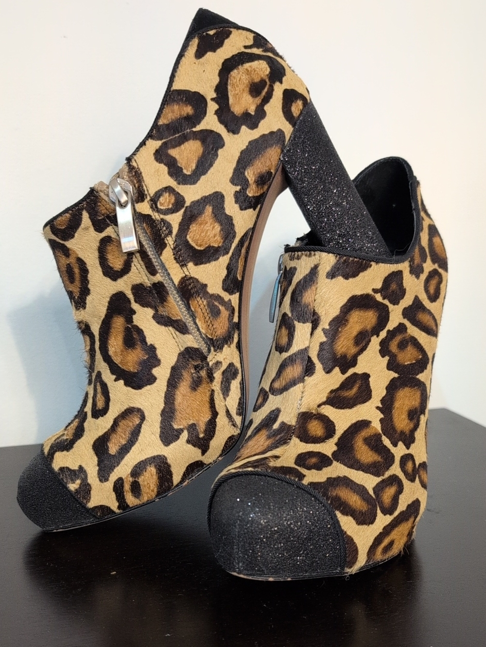 Sam Edelman Leopard Print & Sparkle Platform Booties - Size 7